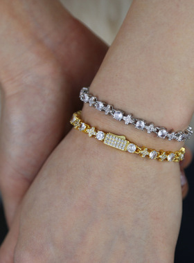 冰糖链锆石四角星十字架网球项链