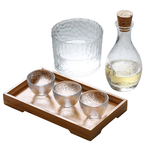 樱花阁 日式玻璃酒具套装创意锤纹清酒壶家用温酒壶分酒器白酒杯 - 图3