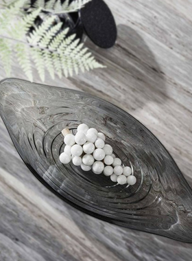 密度家居简约现代烟灰茶棕不规则玻璃长形托盘客厅样板房果盘摆件