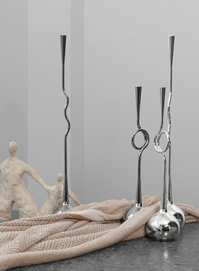 密度家居现代轻奢枪色银色金属线条曲线烛台摆件客厅餐厅软装饰品