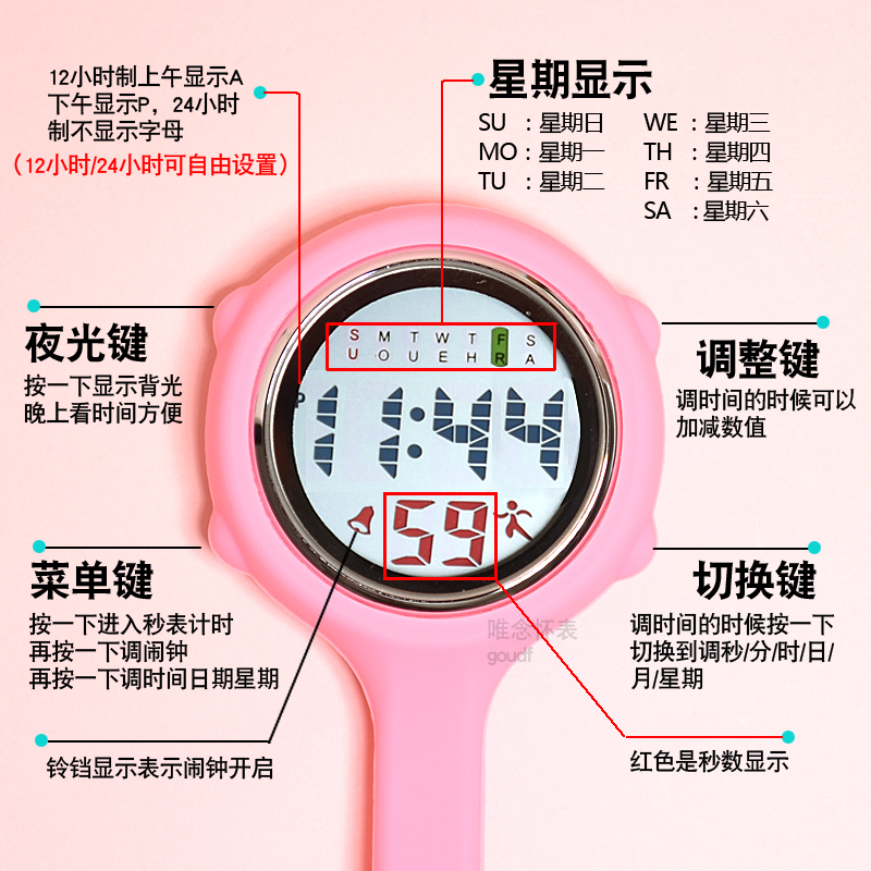 可爱怀表护士表挂表电子数字男女款夜光考试表防水医用胸表刻名字 - 图0