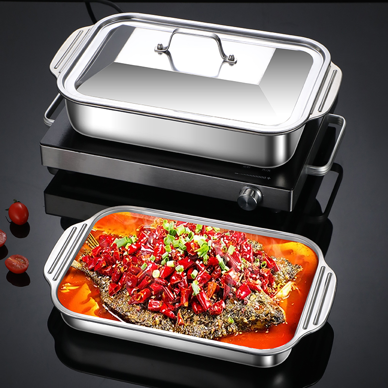 304食品级不锈钢烤鱼盘炉长方形家用深盘商用专用可明火电磁炉 - 图0