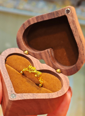 古法沙金戒指女款镂空花朵时尚百搭小众设计感食指戒送女友礼物