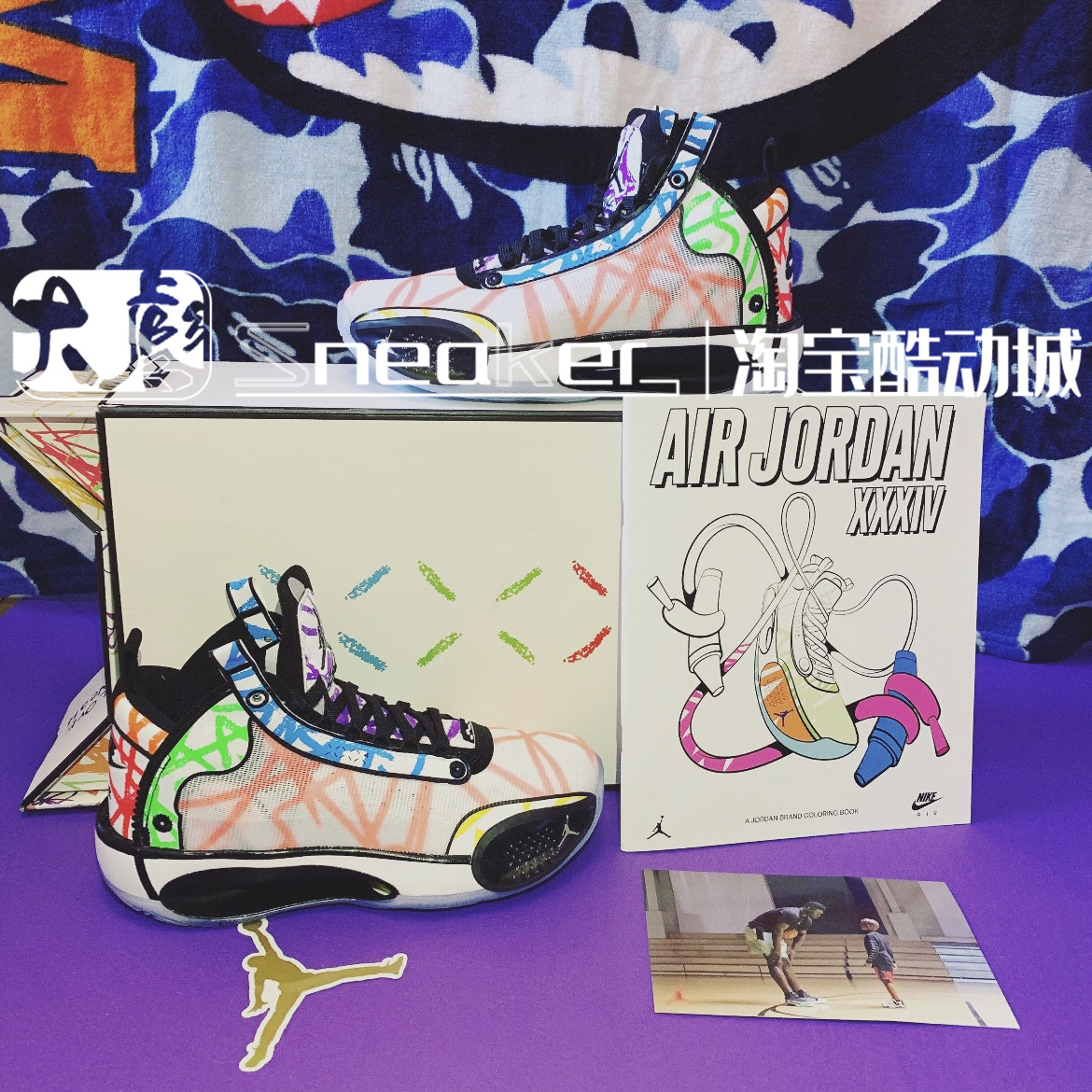 AIR JORDAN AJ34锡安联名PE蜡笔涂鸦大童缓震篮球鞋DA4450-100-图1