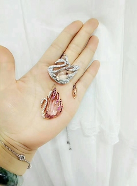 天鹅粉色水晶百搭配饰韩版毛衣链