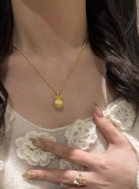 DIKAS 新中式拉丝金色小福袋项链福气满满秋冬精致高颜值锁骨链