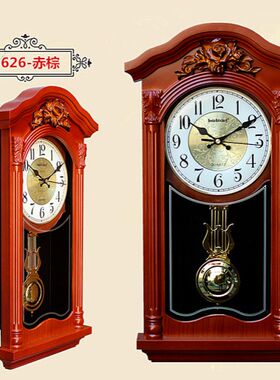 中式复古雕花挂钟敲点客厅机械