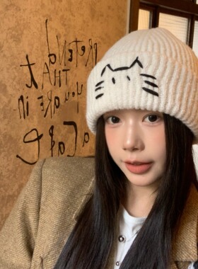 线条小猫~陈奶奶/纯色线条毛线帽