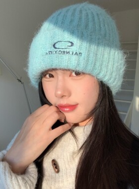 陈奶奶刺绣翻边圆环针织帽子女