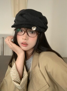 陈奶奶日系纽扣设计感报童帽子女