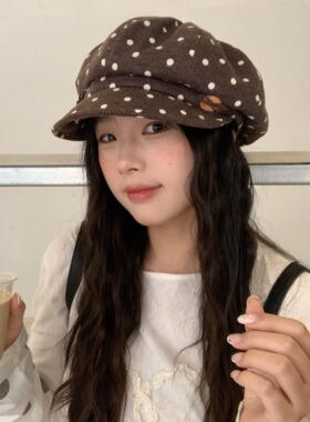 陈奶奶温柔风复古波点报童帽子女