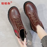 恰恰鱼 Обувь для матери, комфортные утепленные удерживающие тепло нескользящие короткие сапоги для кожаной обуви, туфли, для среднего возраста, из натуральной кожи