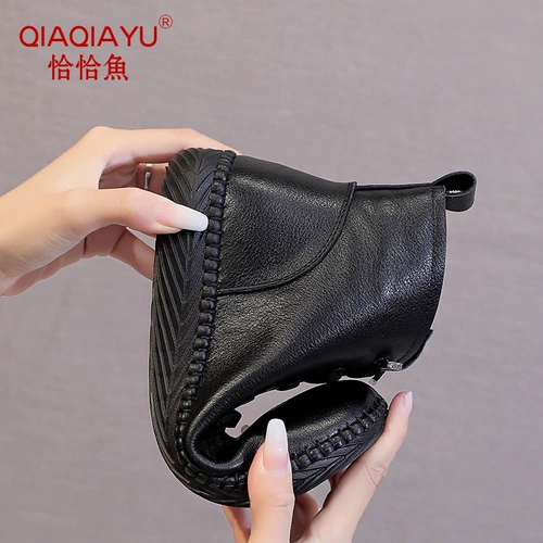 恰恰鱼 Нескользящие туфли для матери, утепленная удерживающая тепло обувь для кожаной обуви, комфортные сапоги, для среднего возраста, мягкая подошва, из натуральной кожи