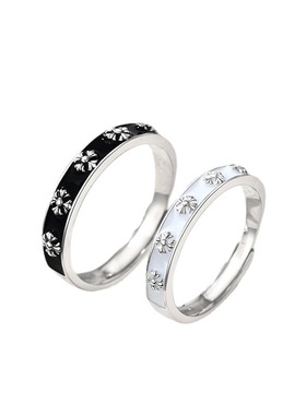 新款鸢尾花情侣仿纯银戒指个性奢华小众花卉图案异地恋男女对戒指