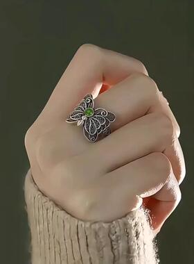 S925纯银蝴蝶戒指女小众设计感