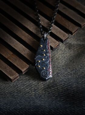 原创设计北斗七星点金纯银吊坠手工镶嵌朱砂道系吊坠项链送男生