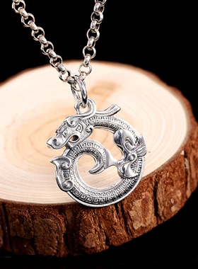 复古民族风龙形吊坠男士个性霸气中国龙吊牌立体龙项坠银饰个性
