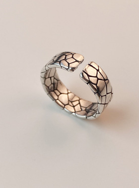 纹理纯银戒指女生潮牌单身戒