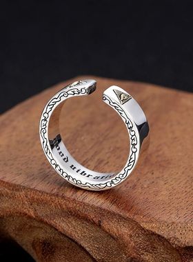 上帝之眼仿纯银戒指复古做旧潮男霸气开口指环图腾光圈男士单身戒