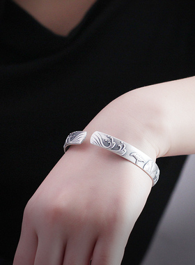 s999纯银手镯女复古开口