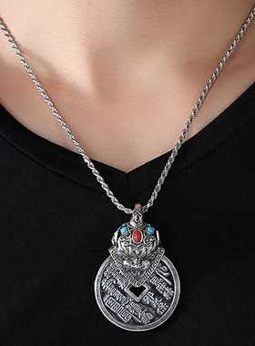 山鬼花钱貔貅吊坠仿纯银进宝皮丘银挂件挂绳男乾坤八卦银项坠