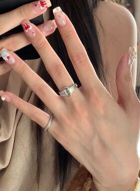 20224款中古vintage元宝拉丝仿纯银戒指女复古高级感轻奢开口指环