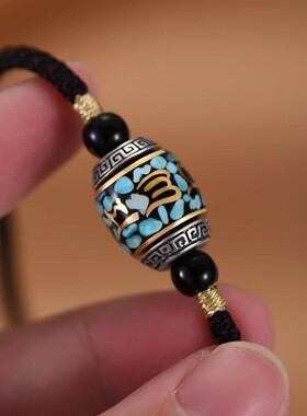 藏式民族风925银六字真言转运珠项链吊坠男女时尚国风锁骨链挂坠