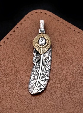 925纯银印第安羽毛吊坠项链男士高级感痞帅百搭小众创意设计项链