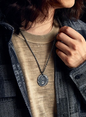 道家系列925银太极八卦吊坠男女生钱币个性复古项链银饰送生日