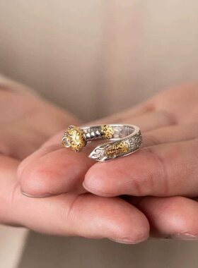 S925纯银道系七星剑戒指复古小众传统工艺开口可调节指环男女款