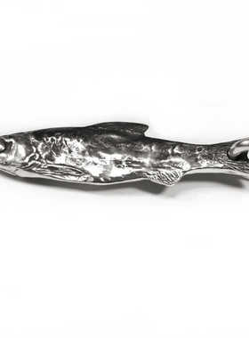 复古个性独特仿S925纯银咸鱼翻身吊坠文玩趣味搭配手工小鱼干挂件