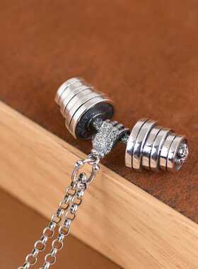 哑铃项链男士健身挂件藏银潮牌小众设计感杠铃吊坠体育生学生礼物