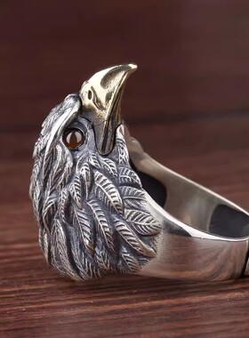 复古雄鹰仿纯银戒指潮流个性霸气泰银戒子时尚霸气老鹰开口指环