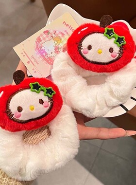 卡通毛绒苹果大肠发圈可爱甜美风猫咪发圈毛绒公仔发圈发绳