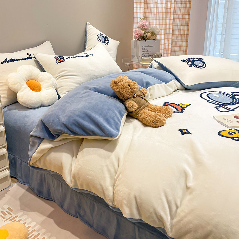 A类冬季牛奶绒床上四件套珊瑚绒保暖儿童床品男孩法兰绒床单被套4,淘宝优惠券,粉丝福利购,淘宝优惠卷