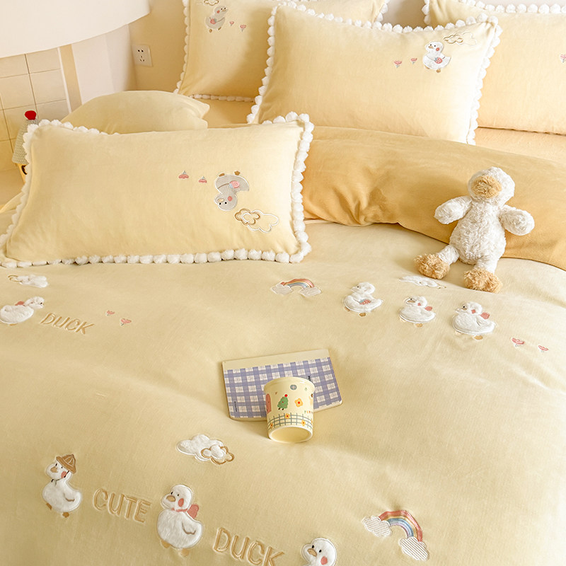 A类母婴级儿童牛奶绒四件套冬季可爱卡通宝宝绒面三件套床单被套4,淘宝优惠券,粉丝福利购,淘宝优惠卷