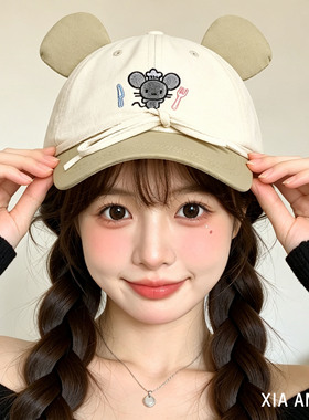 春夏显脸小小鼠耳朵蝴蝶结鸭舌帽