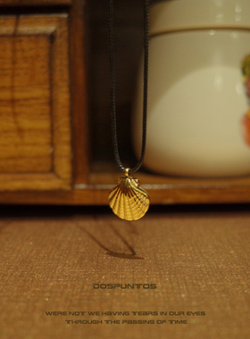 钛钢女贝壳黑绳项链可调节