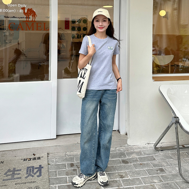 骆驼正肩T恤女夏日运动速干短袖 2025春夏凉感棉圆领透气休闲上衣,淘宝优惠券,粉丝福利购,淘宝优惠卷