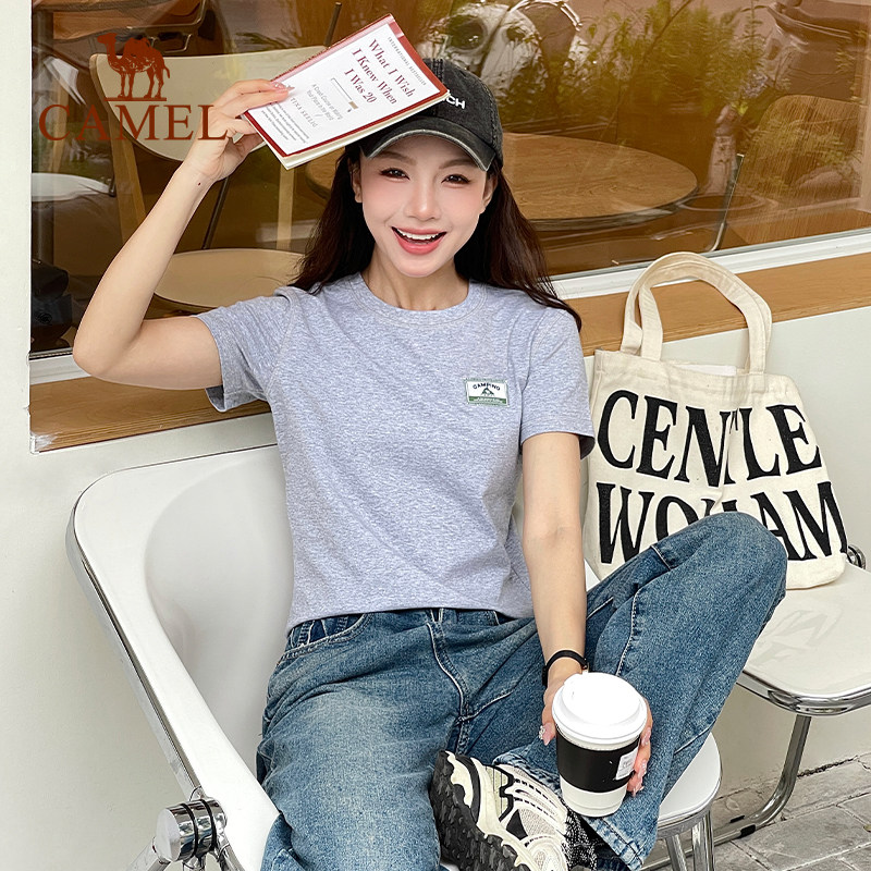 骆驼正肩T恤女夏日运动速干短袖 2025春夏凉感棉圆领透气休闲上衣,淘宝优惠券,粉丝福利购,淘宝优惠卷