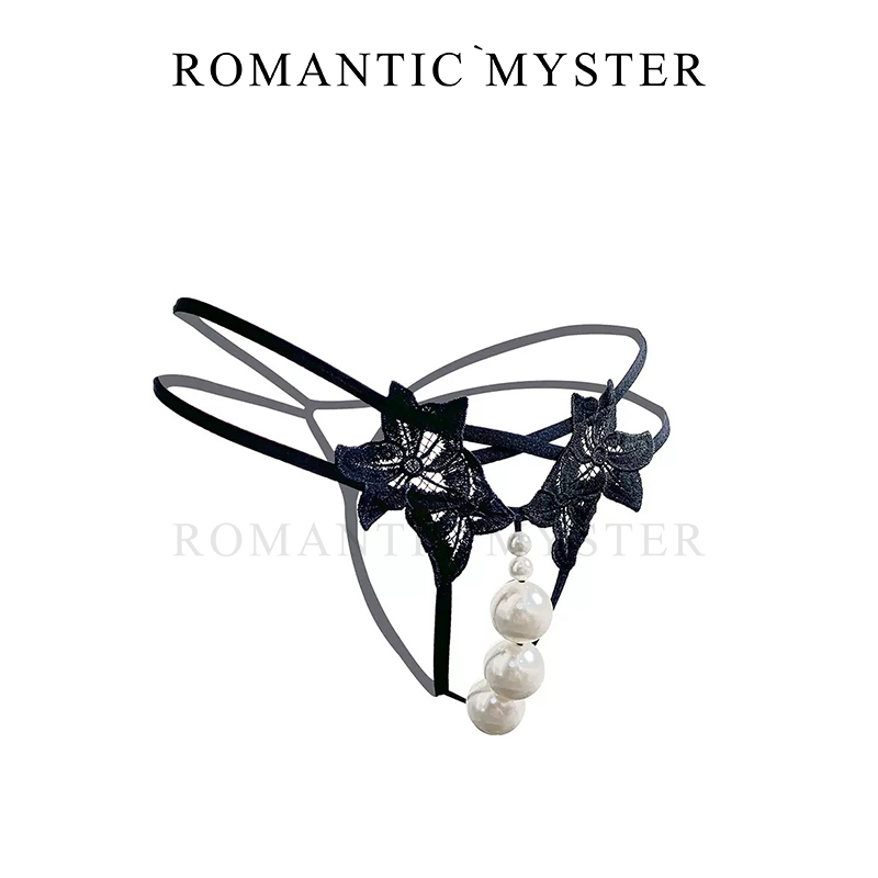 入谜 欧美3CM大珍珠内裤女性感纯欲蕾丝低腰诱惑大码丁字裤 - 图1