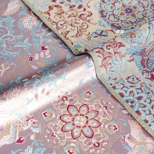 凤仪花颂织锦缎提花面料 粉色 甜美外套马甲连衣裙丝滑有光泽布料 - 图3