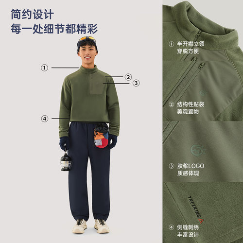 TECTOP/探拓户外男士抓绒衣秋冬保暖防静电宽松透气半开衫打底衫 - 图1