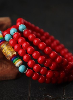 六字真言绿松石手镯佛珠
