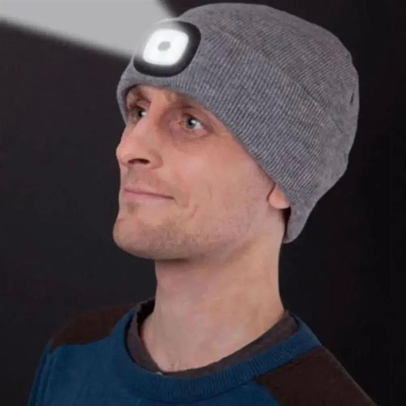 LED Light Beanie Cap Unisex Knitted Hat with Head Lamp USB R - 图1