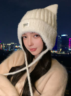 艾凝雪秋季无檐日系甜美猫帽子