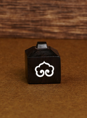 黑檀木镶纯银如意方形随身吊坠