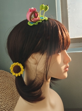 成品现货小蜗牛可爱女孩饰品时尚衣服装饰夹子手工毛线编织