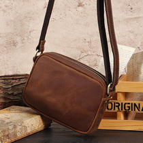 Genuine Leather Small Square Bag Men Mad Mapi Single Shoulder Cell Phone Bag 2023 New Postman Bag American Head Layer Cow Leather Skew Satchel Bag