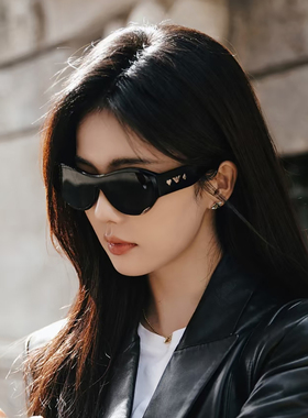 白鹿同款欧美黑色大框太阳镜大脸显瘦高级感防紫外线夏季遮阳墨镜